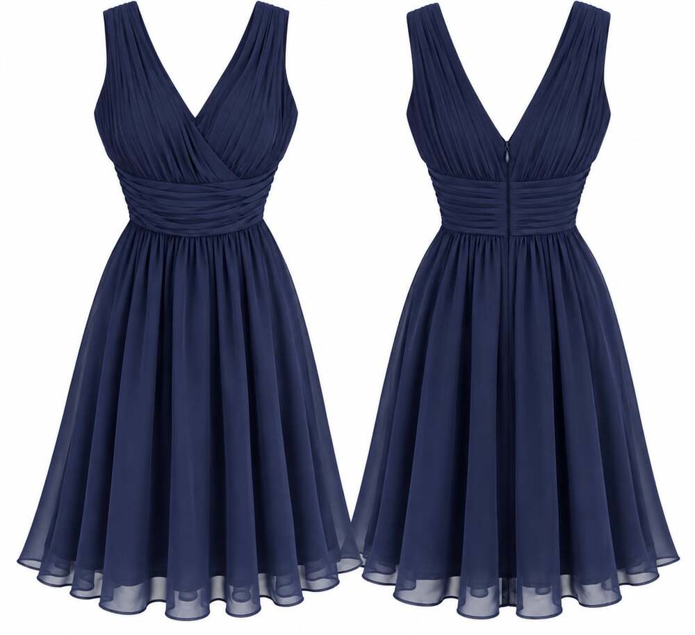 Ever-Pretty V-Neck Chiffon Dress Navy Blue Ruched Sleeveless Party Size 20